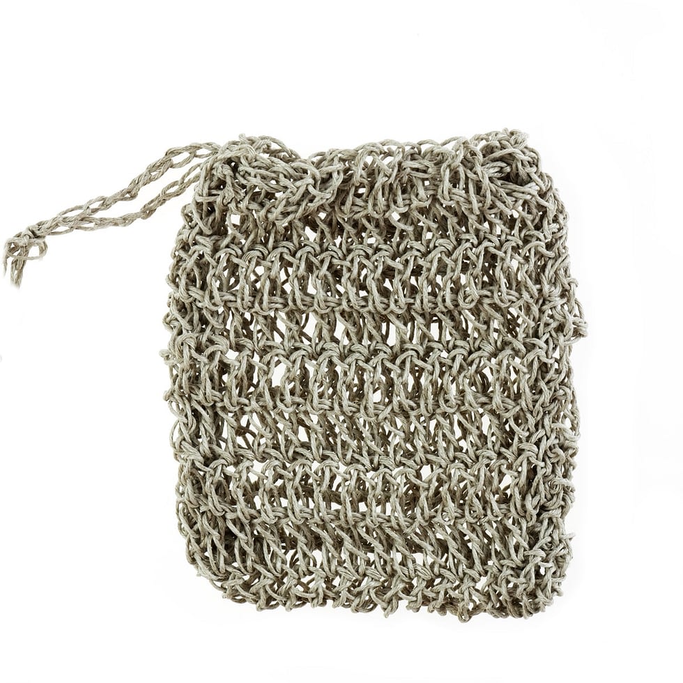 Linen crocheted pouch in natural color.