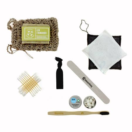 Less waste cosmetic travel set. Linen organizer, linen soap saver and other products.